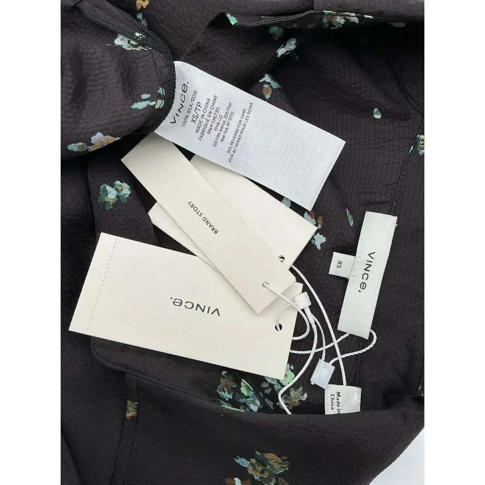 Vince Scattered Floral Black Silk Blouse Size XS - NWT - Picture 4 of 4